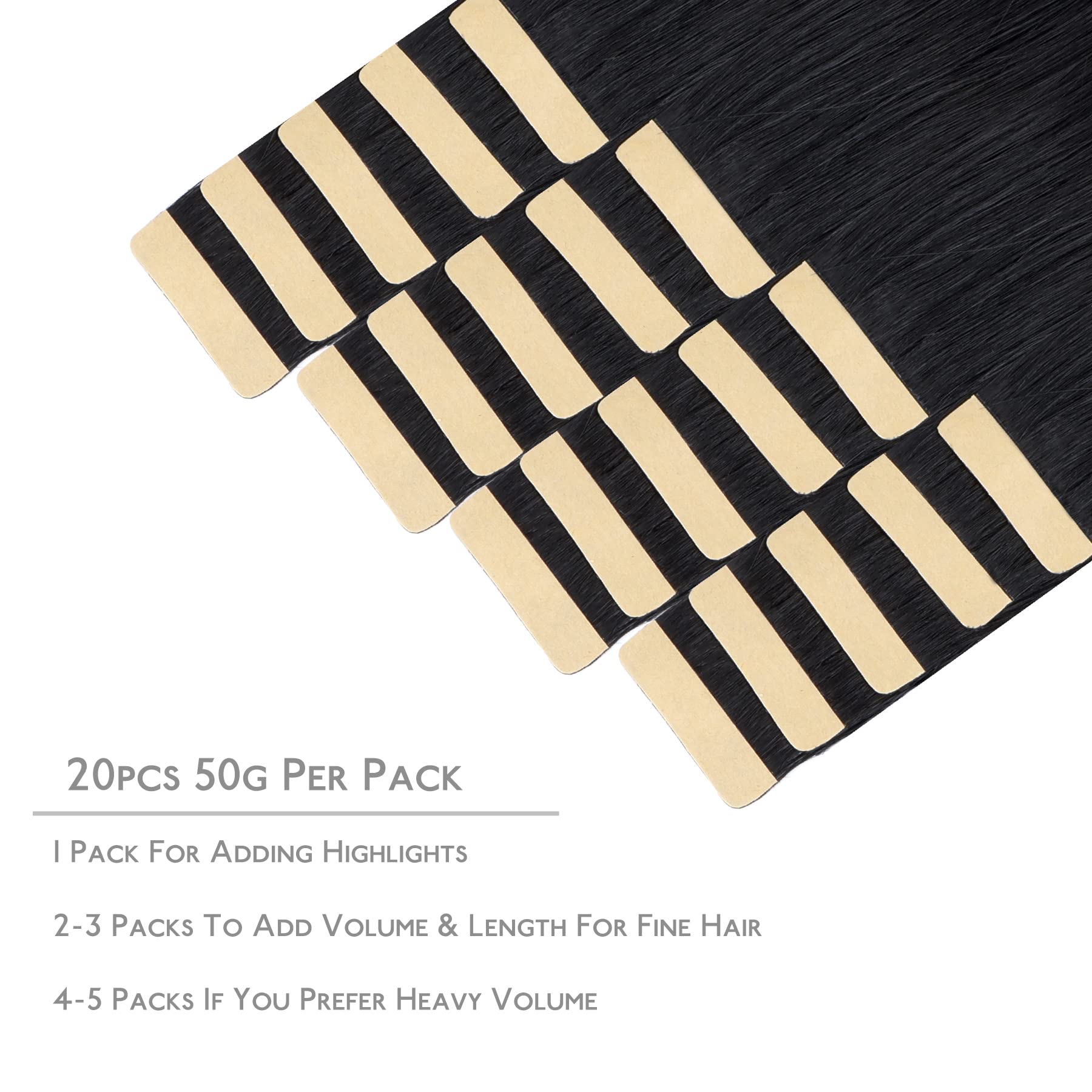 Wennalife tape-in extensions 20-pcs pack showcases full head volume options.