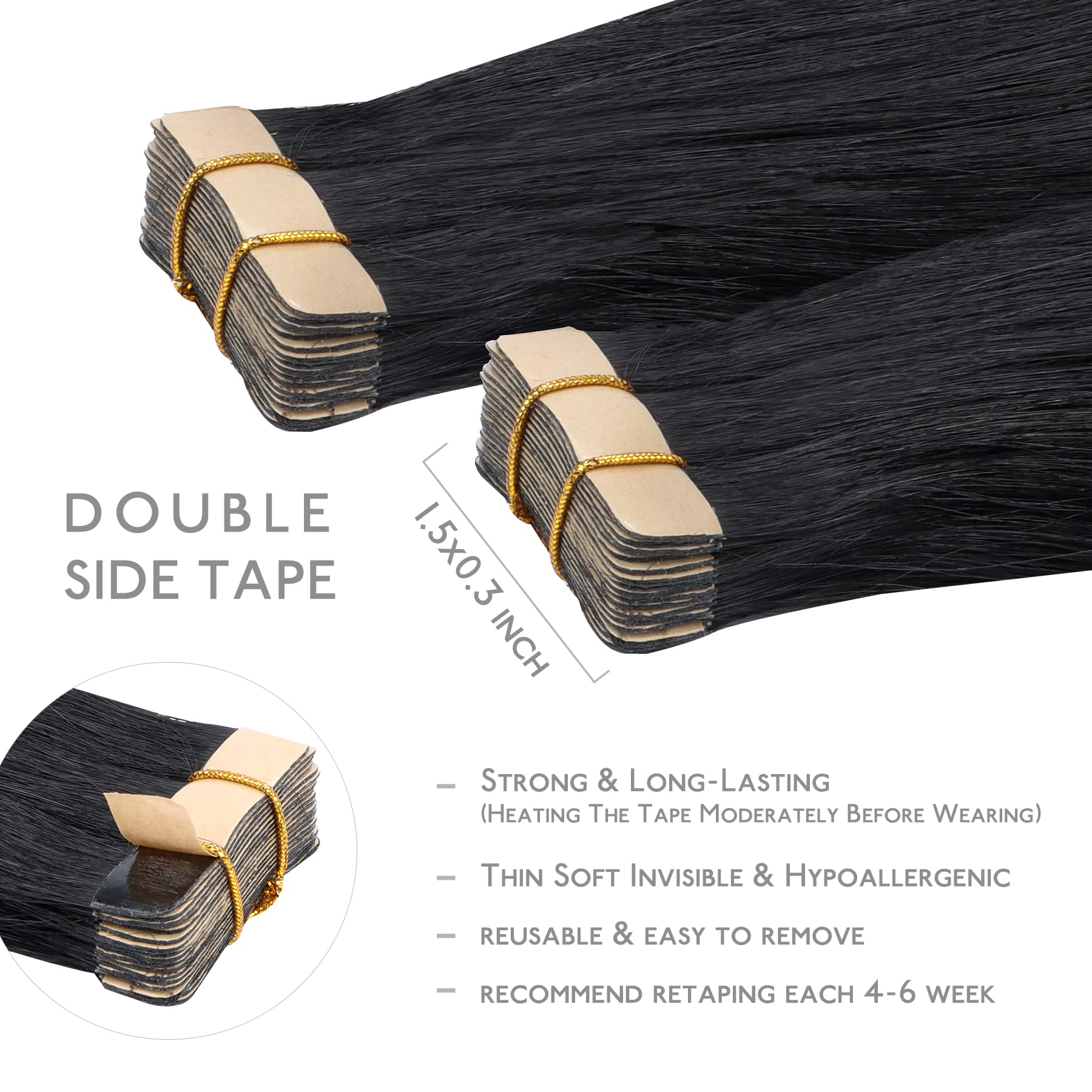 Wennalife tape-in extensions application strip demonstrates seamless attachment for quick wear.