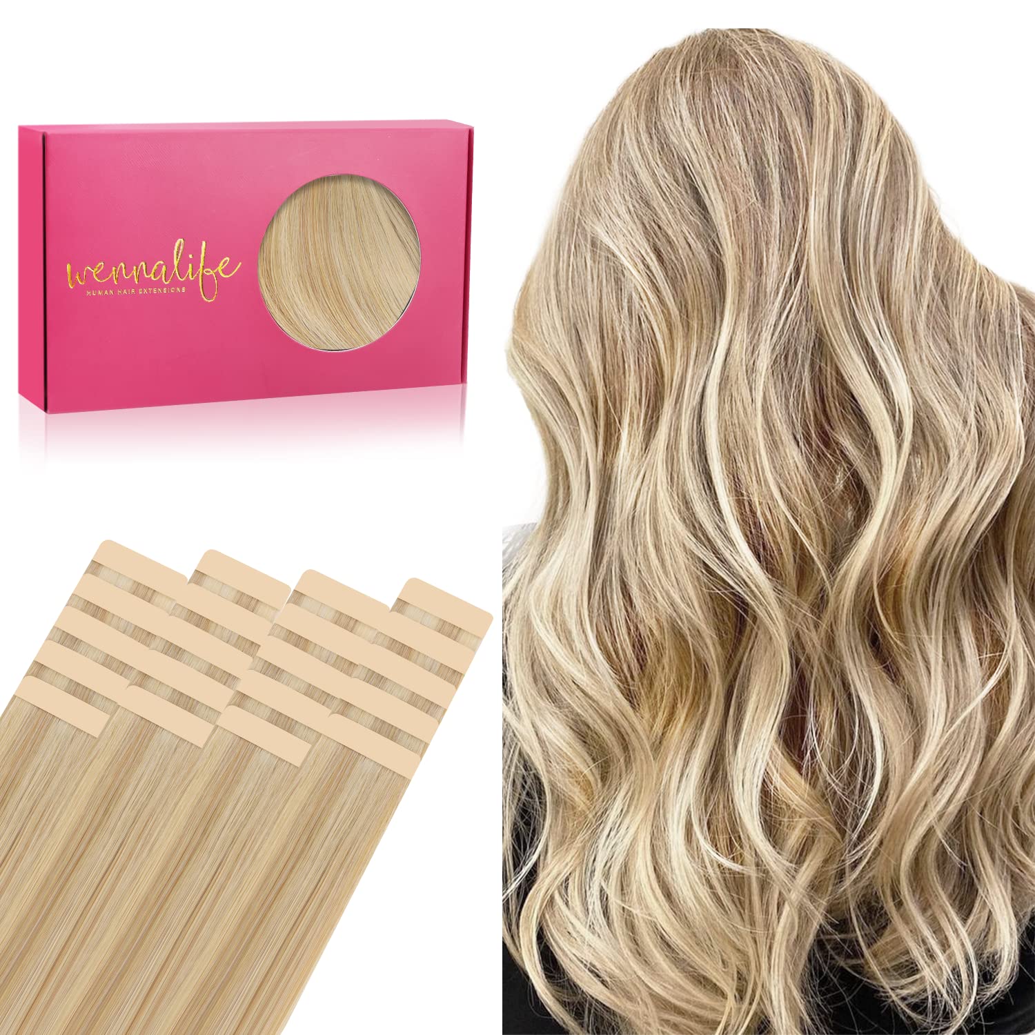 WENNALIFE tape-in extensions pack shot shows ready-to-wear volume for quick styling.