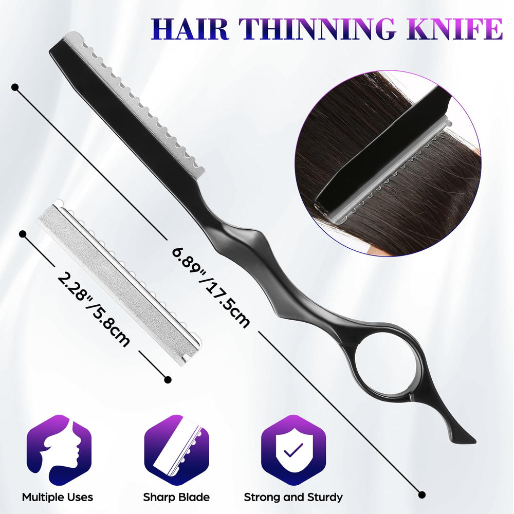 Wenshall thinning scissors with 27 teeth highlight bulk reduction for natural layers.