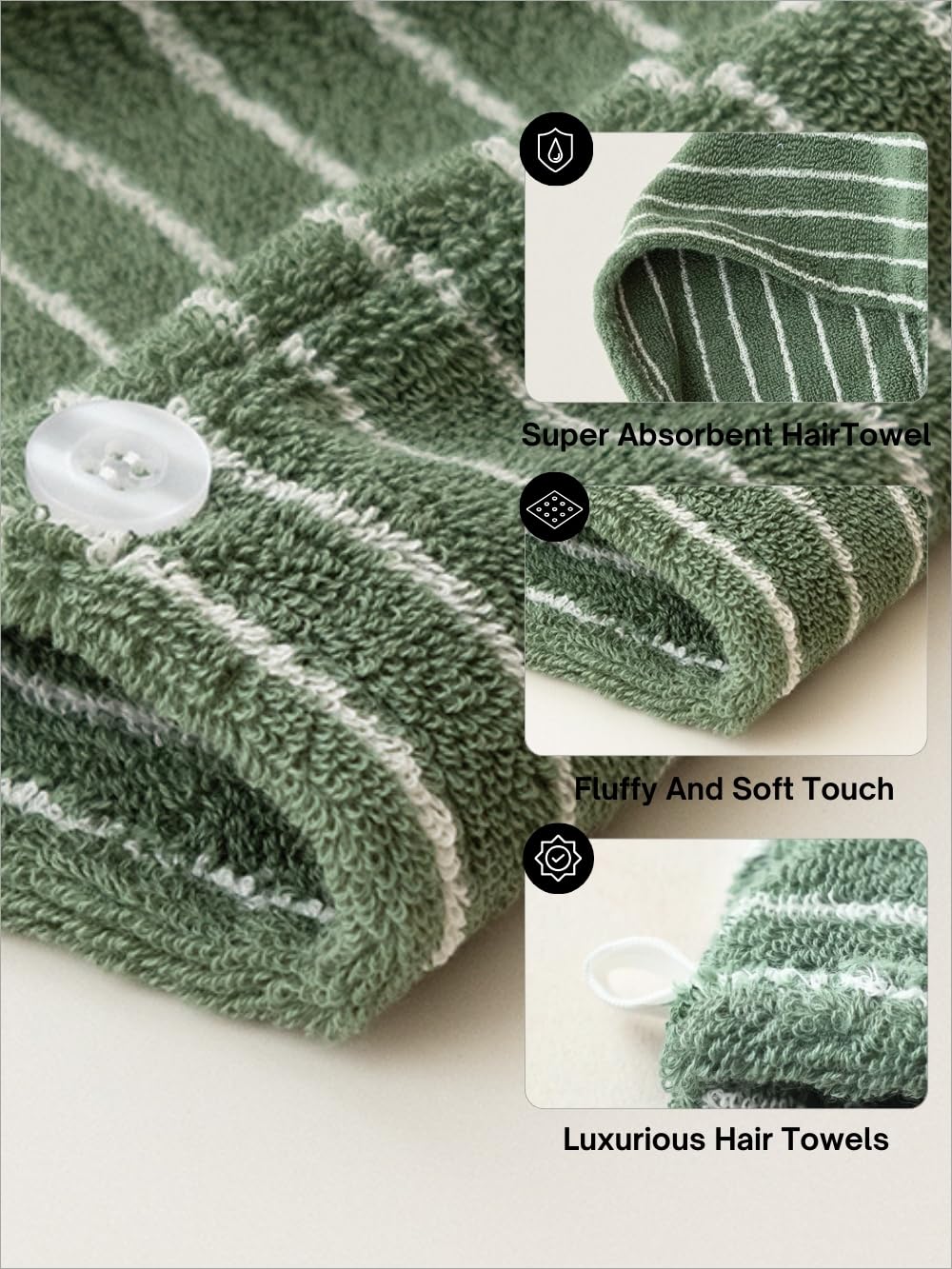 WENSHUO towel wrap with button-fastener provides secure wear during routines.