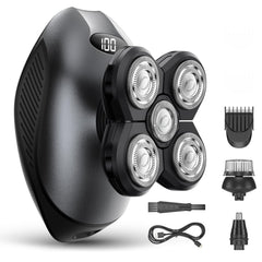 WEQOEE electric razor head shave close-up for smooth head and body results.