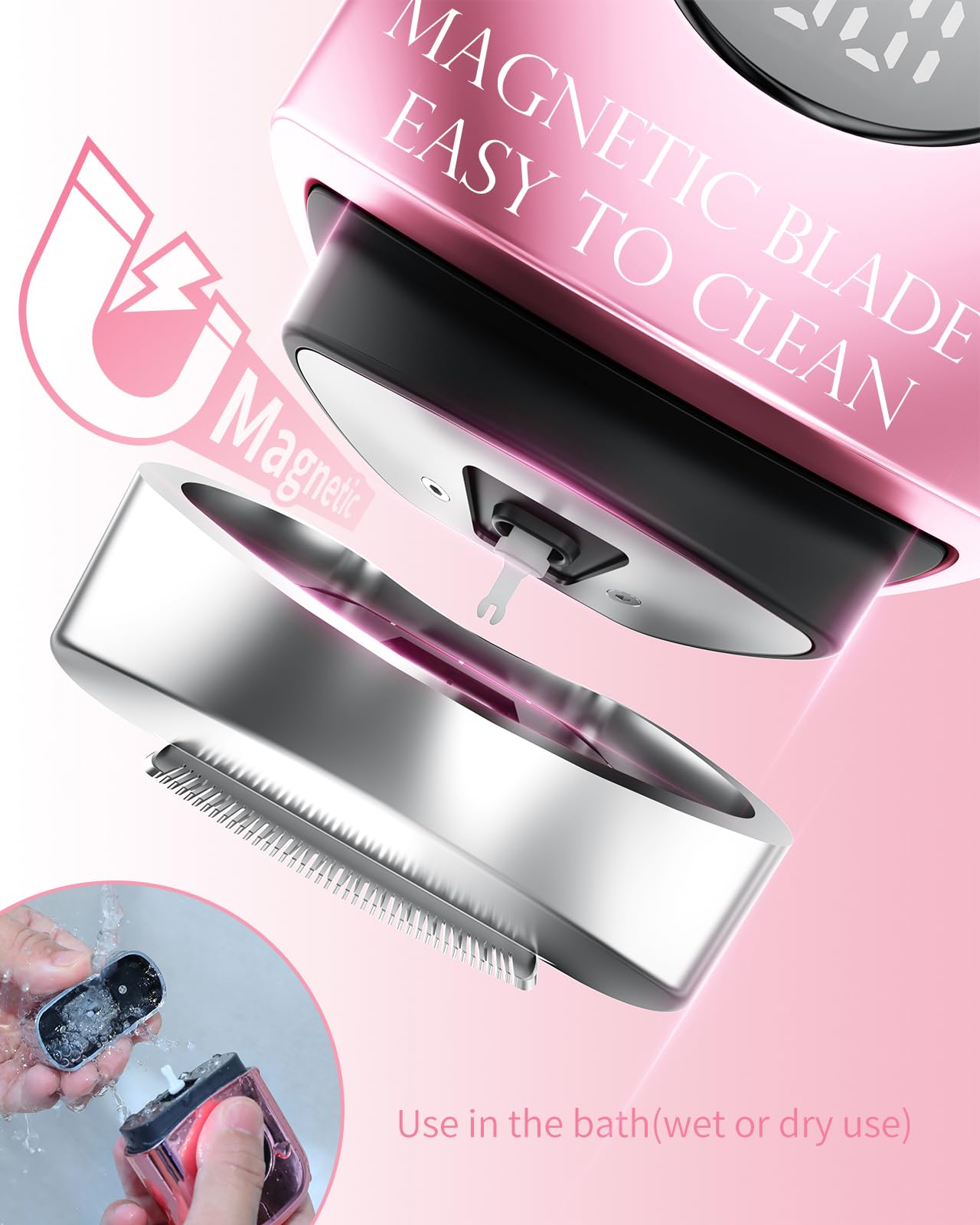 WEQOEE compact travel-size razor in pink, fits in a handbag for quick touch-ups
