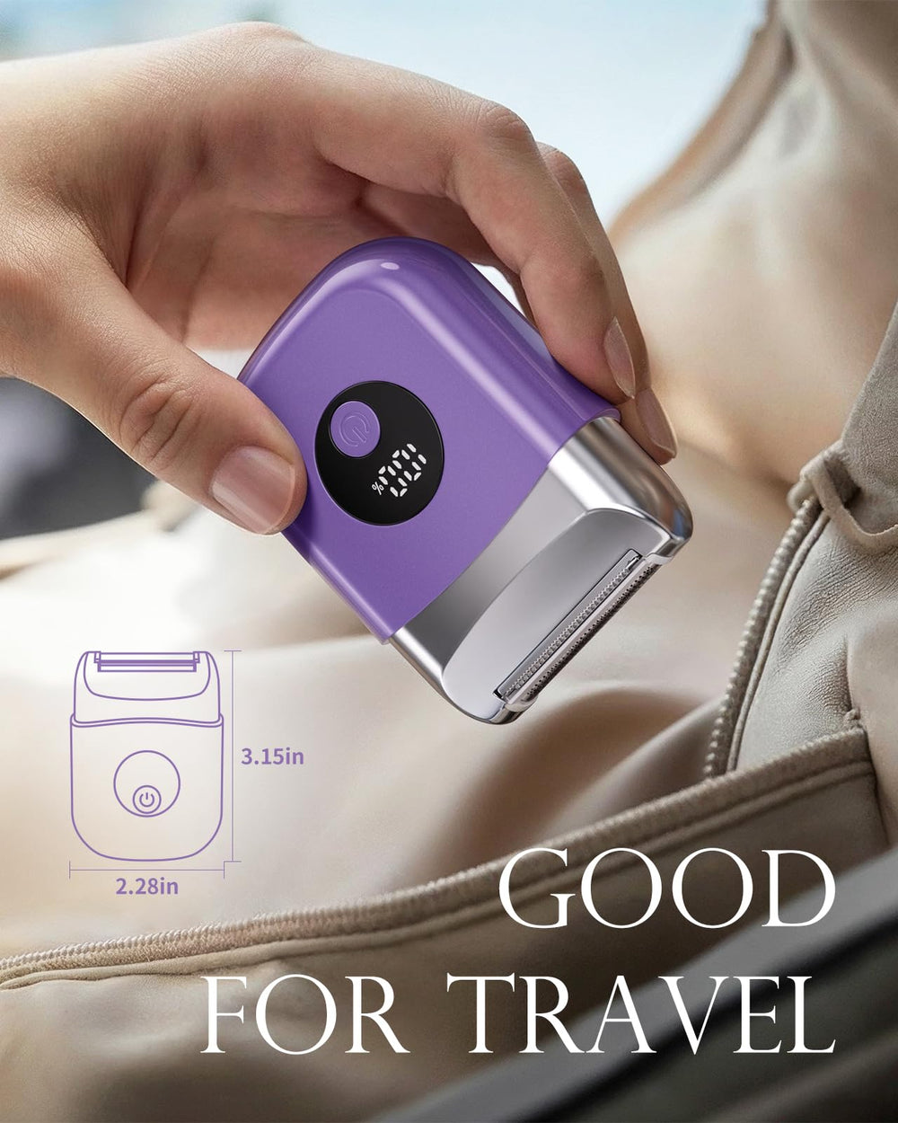 WEQOEE LED display purple razor showing battery level and status