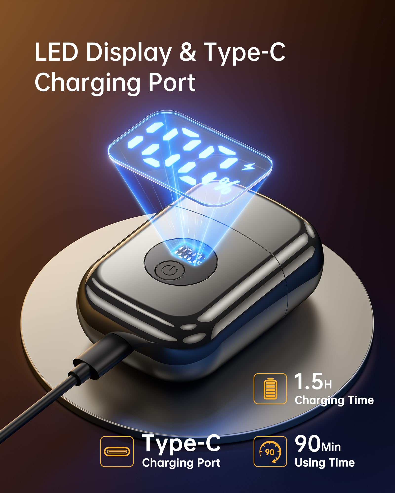 WEQOEE electric razor LED display shows battery level clearly.
