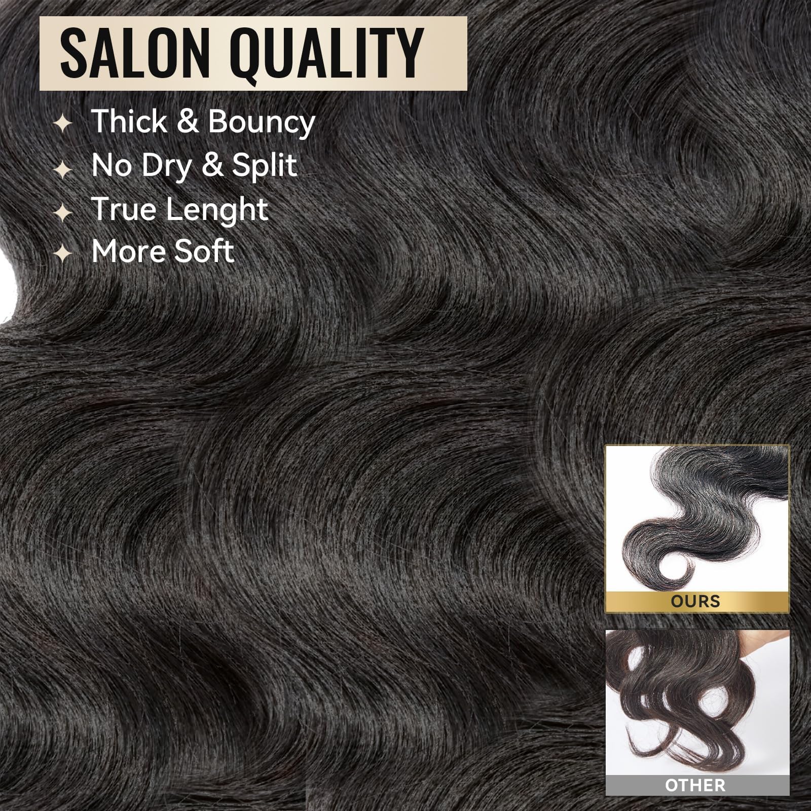 WEQUEEN bundles body wave closeup weft highlighting strong construction