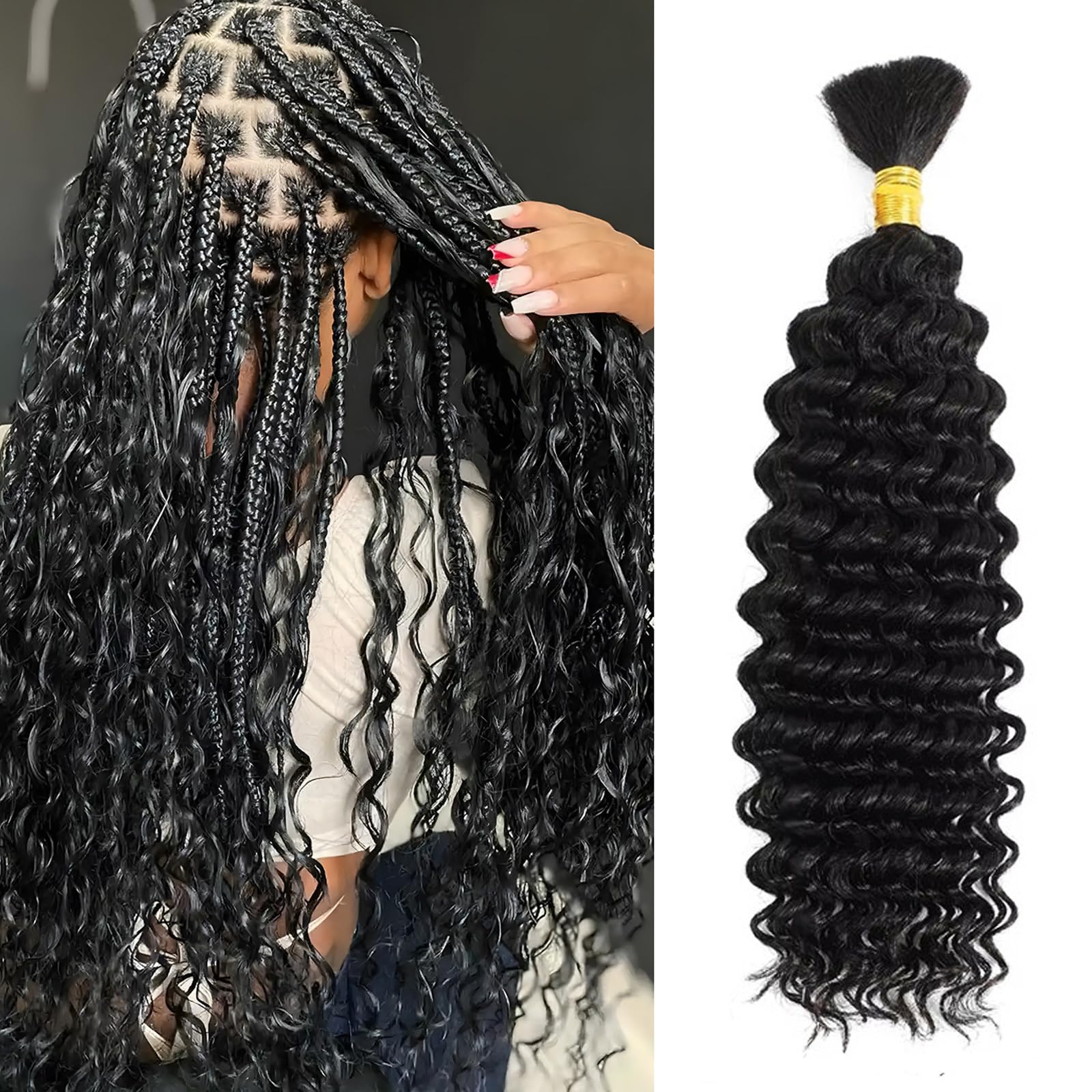 WEQUEEN deep wave braiding hair 16-inch 1B color for natural-looking braids