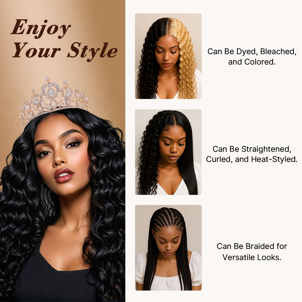 WEQUEEN Deep Wave texture holds curls after washing for natural movement.