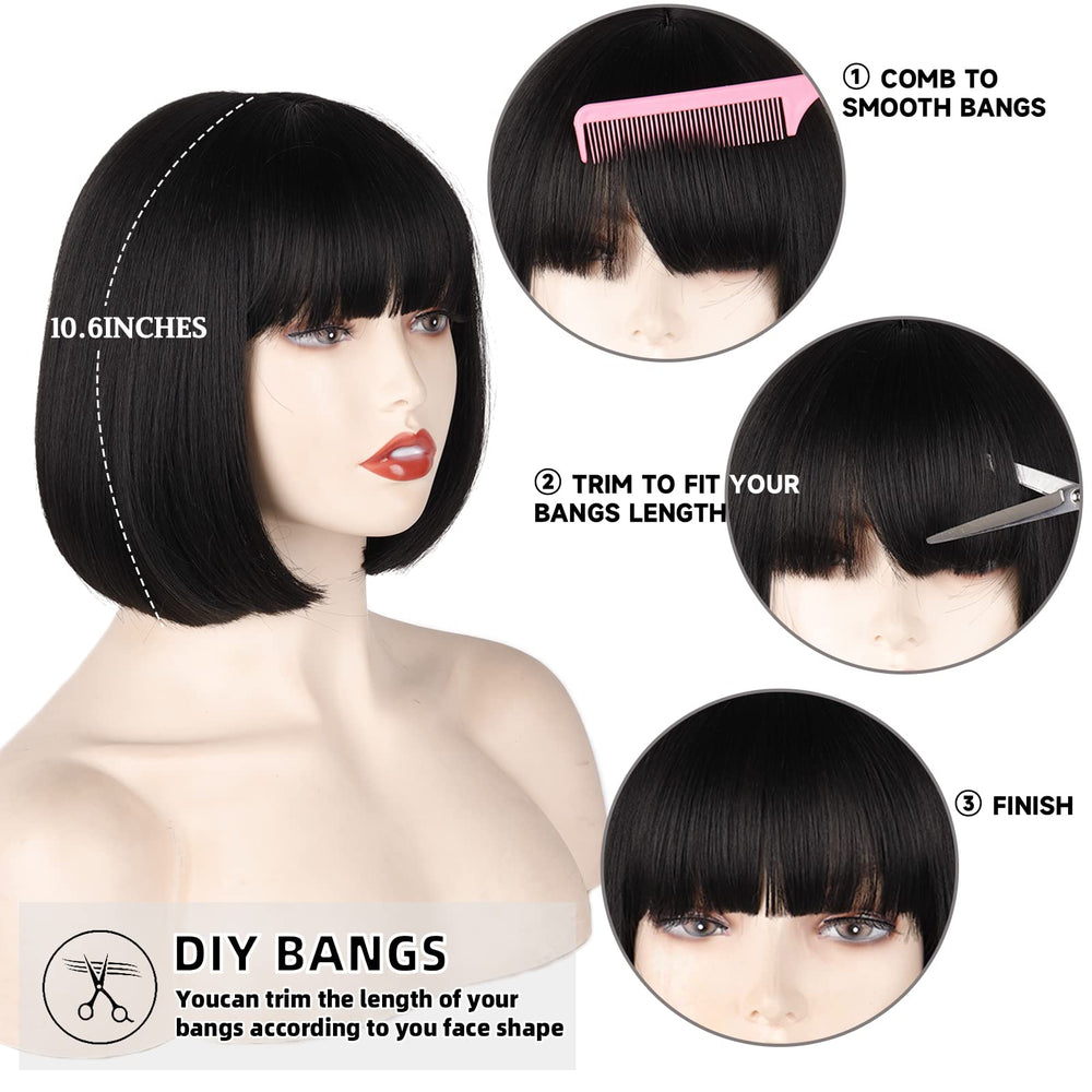 WERD short bob wig bangs rose-net-cap breathable design supports comfortable wear.