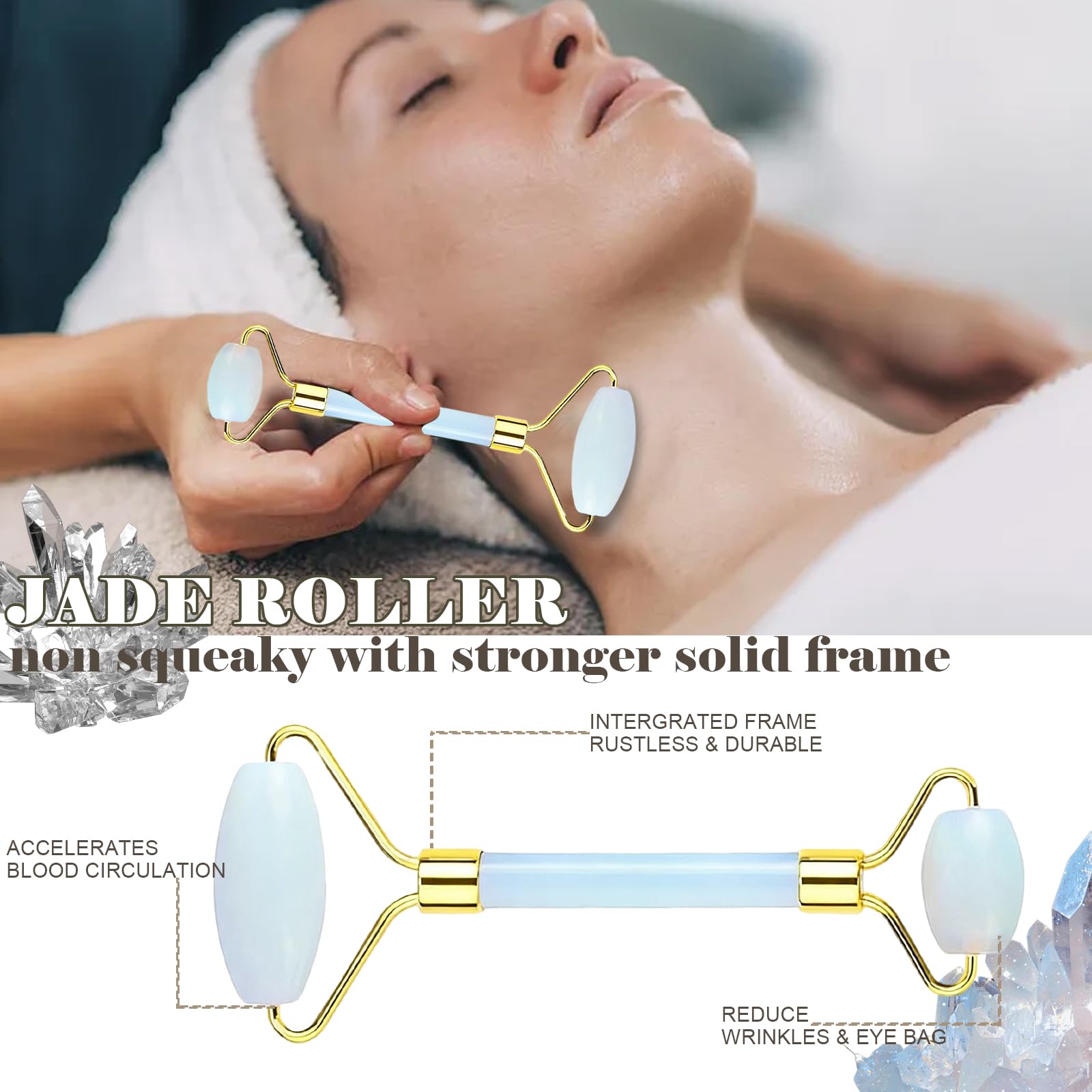 Werncy Aventurine and Rose Quartz Opal stones close-up for enhanced skin massage.