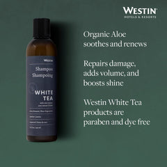 Westin White Tea Aloe Shampoo label closeup highlights signature scent.