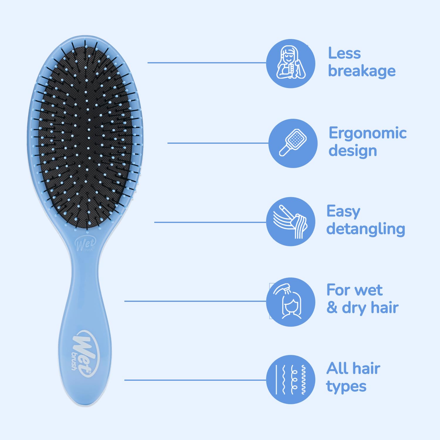 Wet Brush Detangler bristles glide-action closeup demonstrating easy knot removal