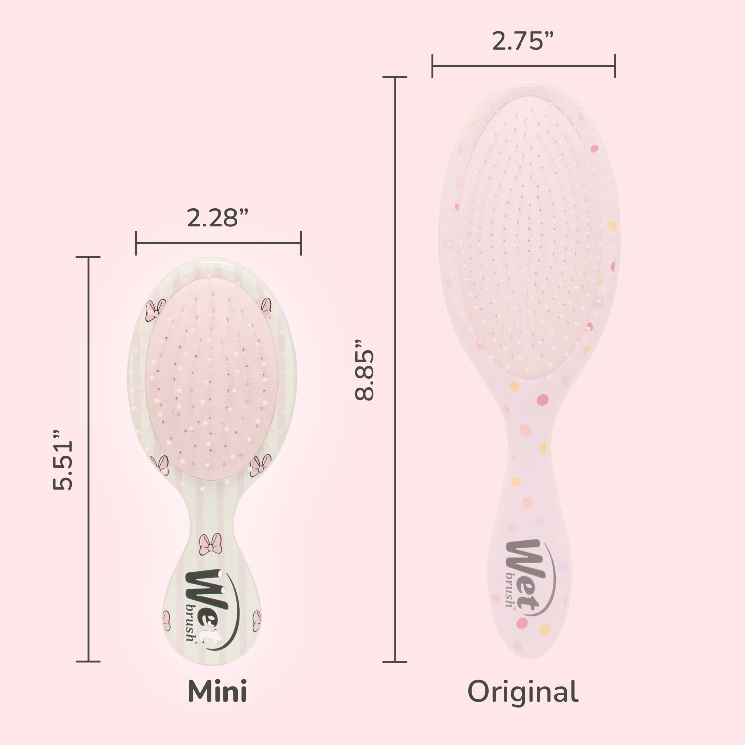 Wet Brush mini detangler travel-size-handle emphasizes small, easy grip.