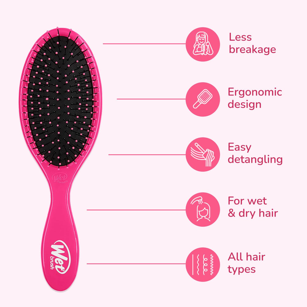 Wet Brush Original Detangler purple close-up bristles ease knots with minimal pull.