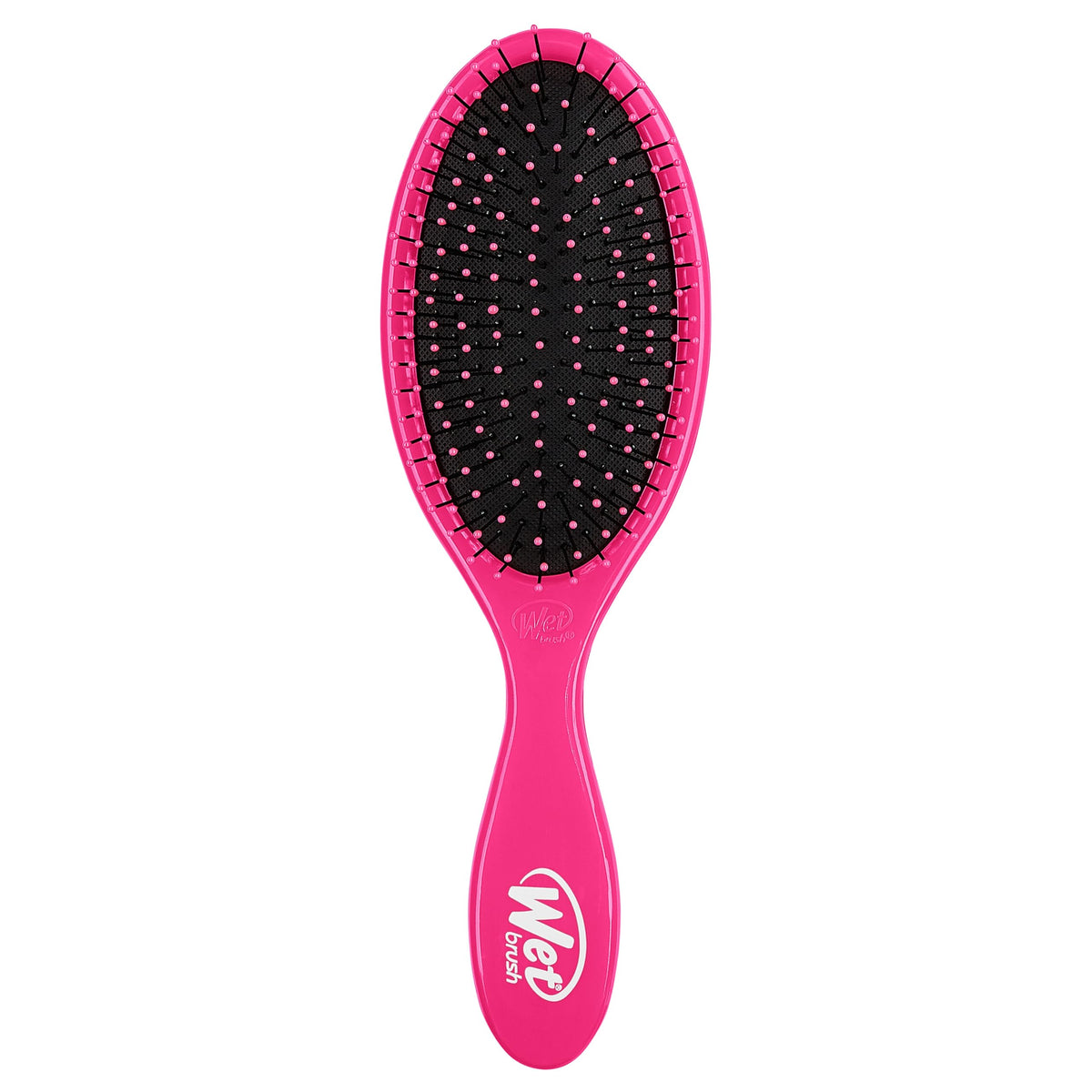 Wet Brush Original Detangler Pink handle closeup — gentle knot removal.