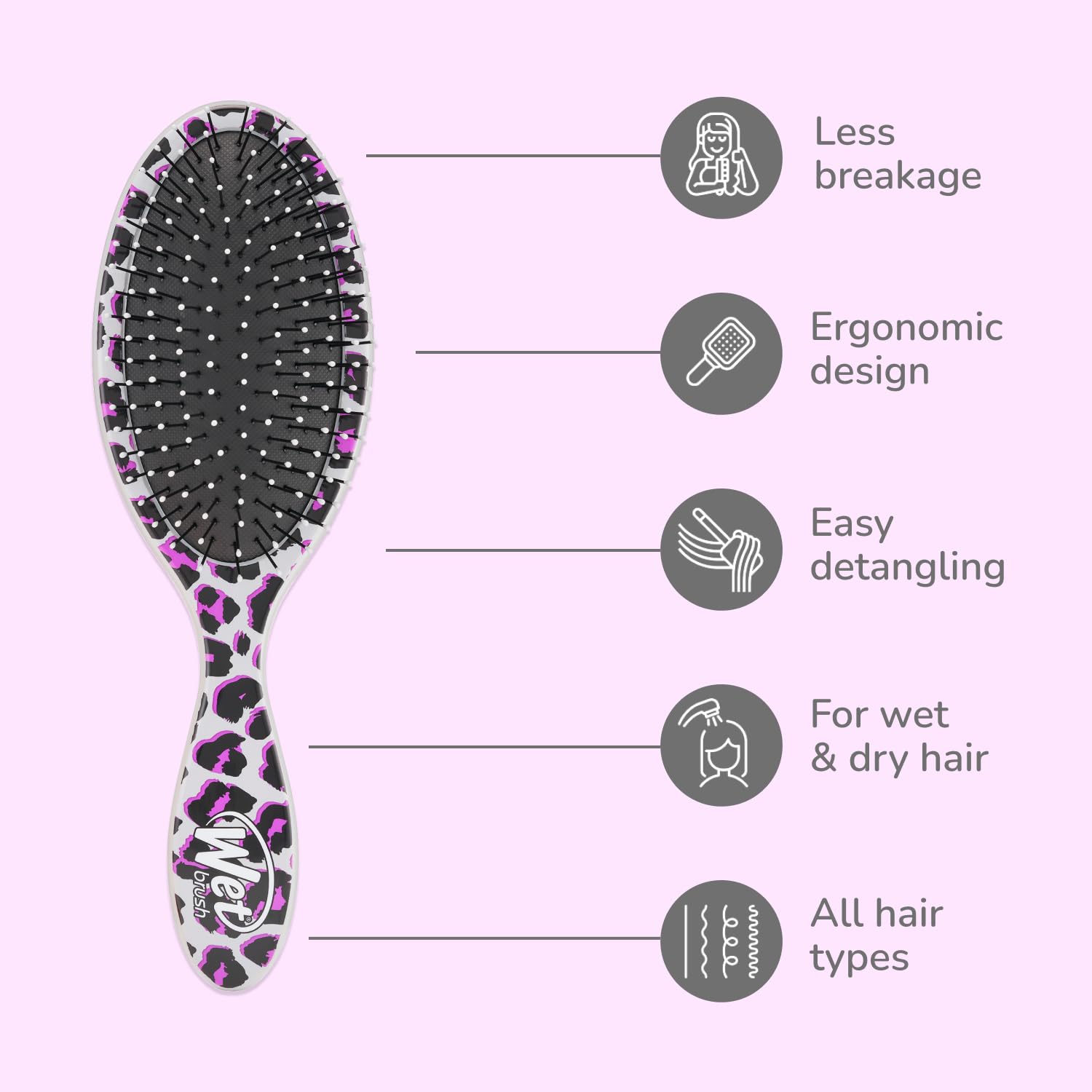Wet Brush Original Detangler works for straight and curly hair types.