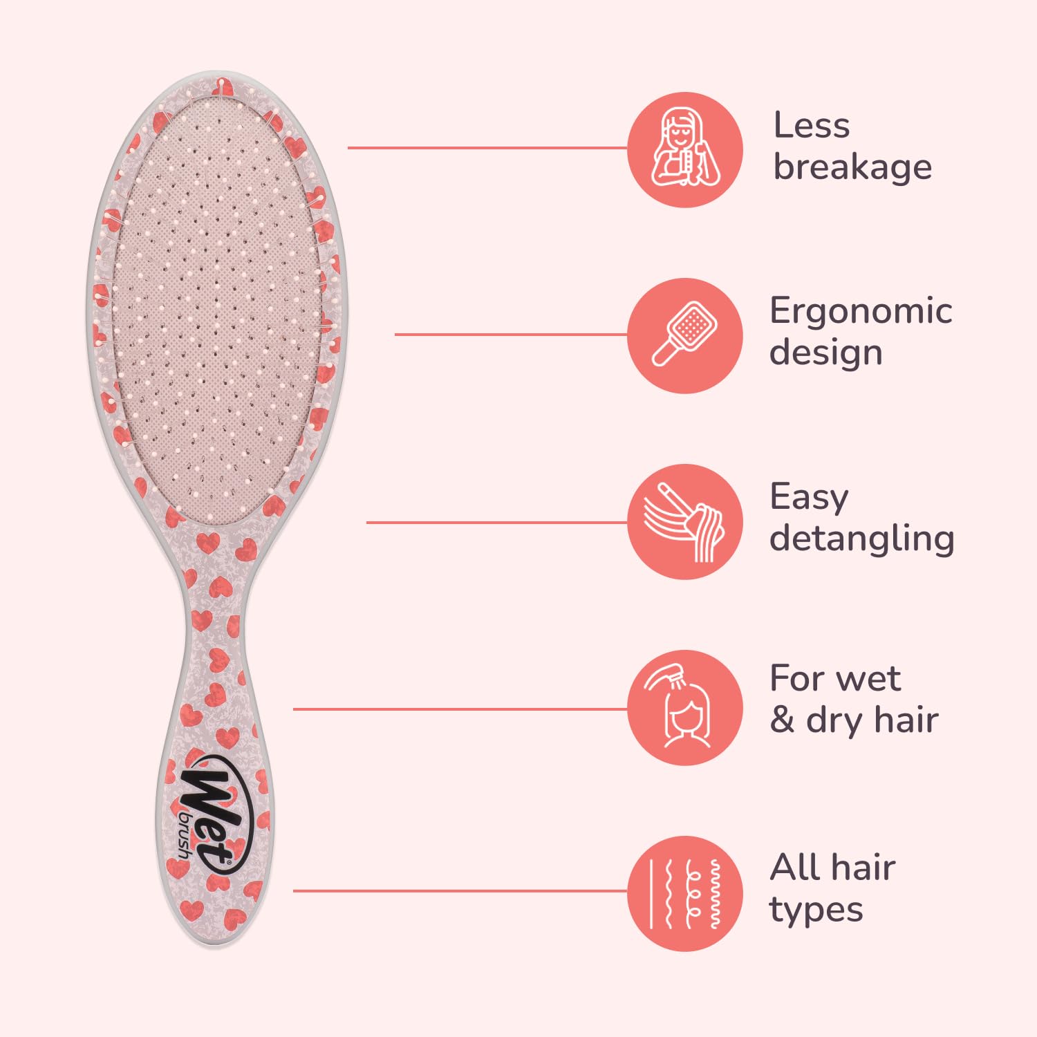 Wet Brush Original Detangler on wet hair use promotes gentle detangling without pulling.