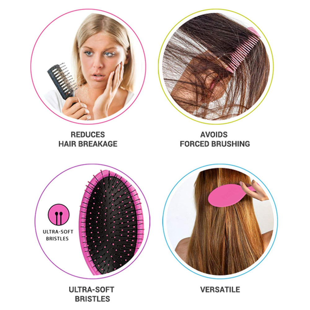 Wet Brush Pro Detangler EasyGrip Teal in-hair use demonstrating detangling on damp hair.