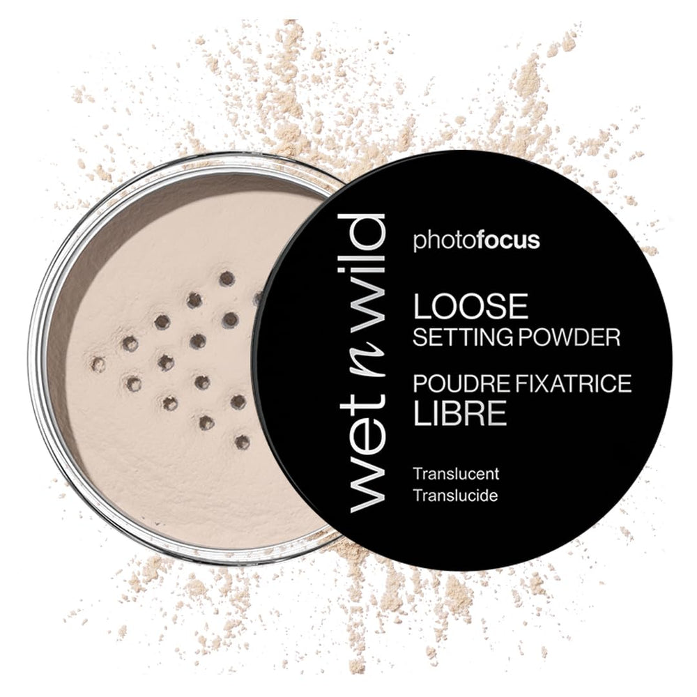 wet n wild front packaging showing powder jar and label, clear product ID and benefit