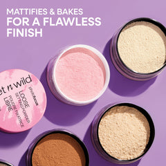 wet n wild close-up of silky loose powder texture, shows smooth blendability benefit