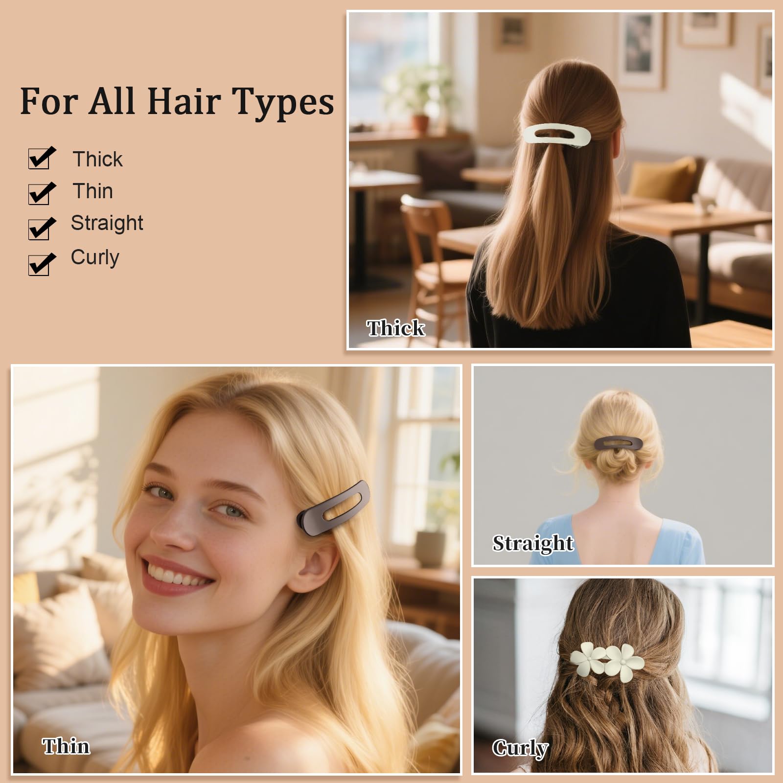 WEXFFU flat hair clip demonstrates secure non-slip grip on styled hair.