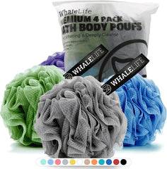 WhaleLife loofah sponge gray shows soft texture for gentle cleansing.