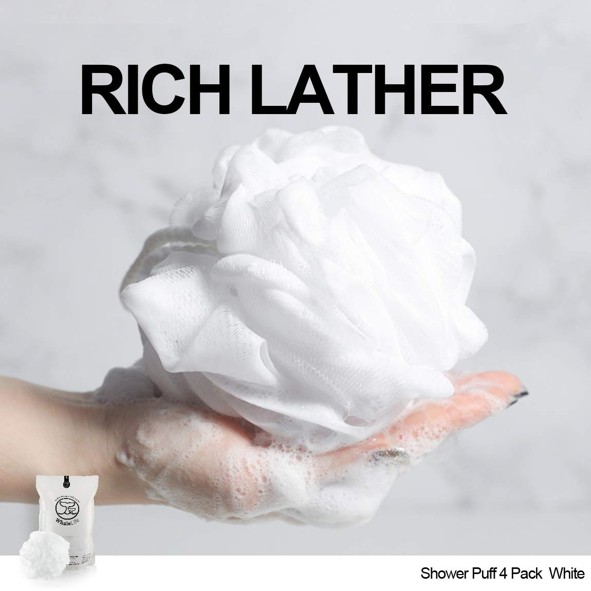 WhaleLife loofah-sponge-rich-foam-white creates inviting shower foam for daily use.