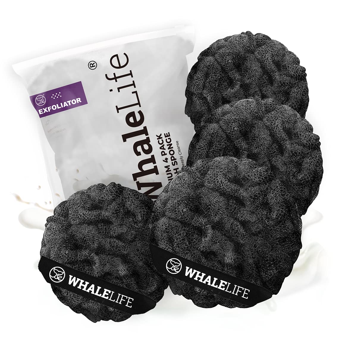 WhaleLife loofah sponge rough surface pack-4 shown for intensive exfoliation
