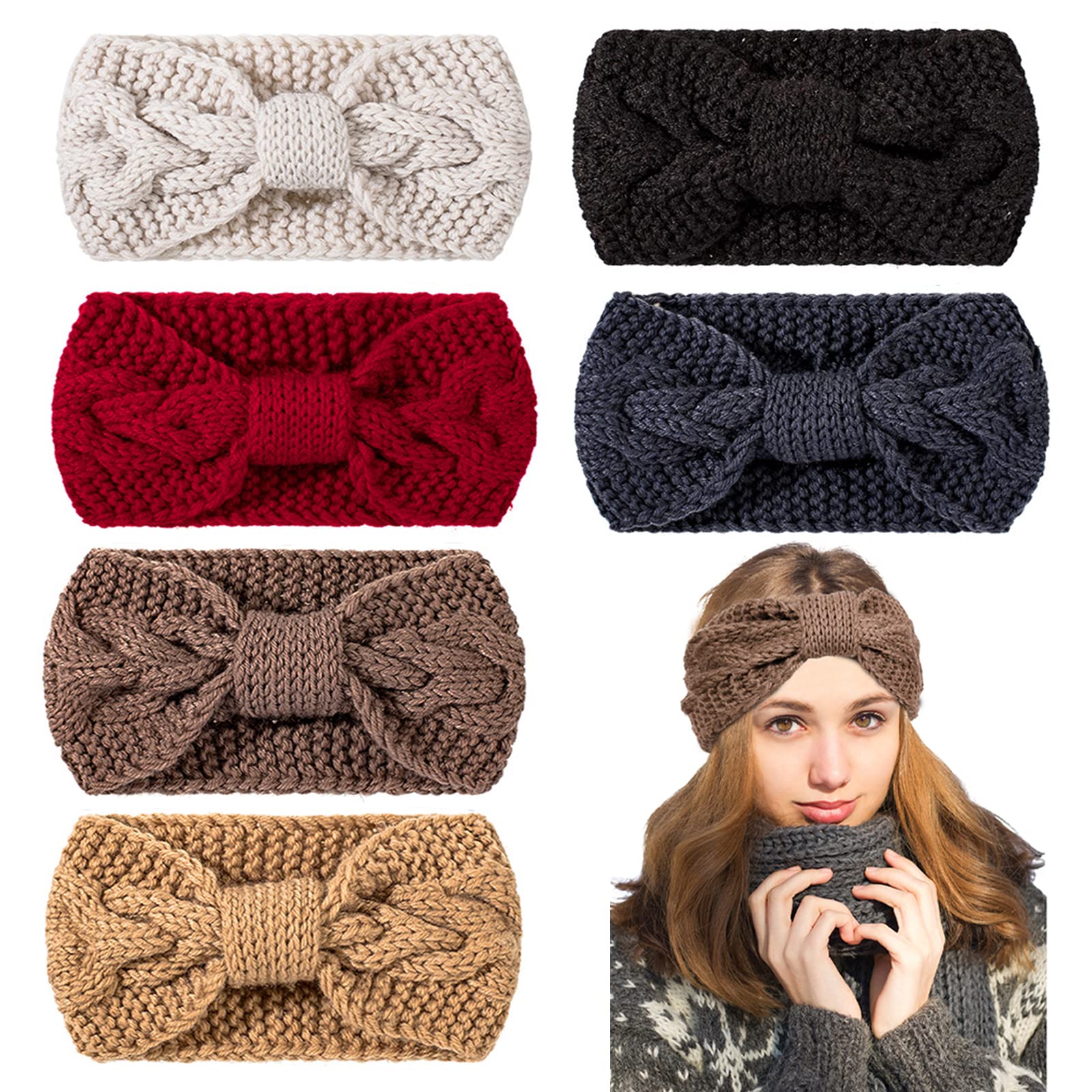 Whaline 6-piece knit headbands flatlay showing color options for everyday warmth.