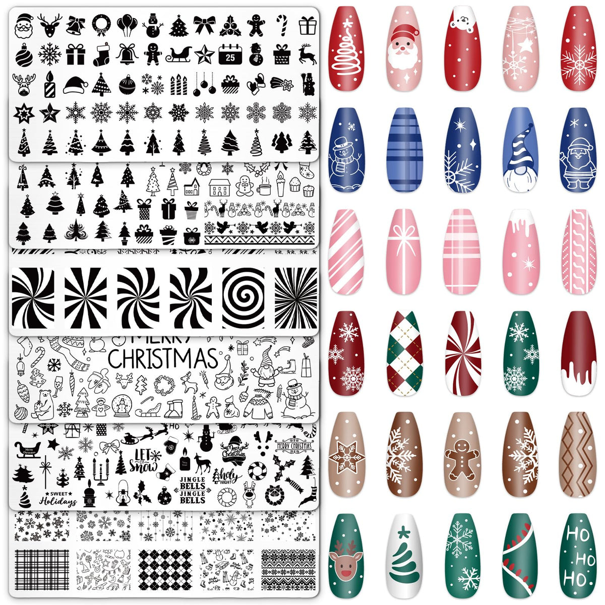 Whaline 6Pcs Christmas nail plates designs enable festive home manicures with crisp prints.
