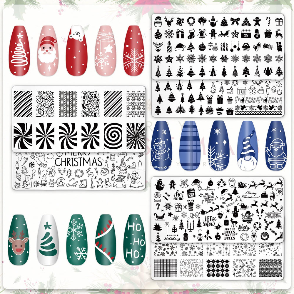 Whaline Christmas tree pattern plate captures evergreen charm for festive eye-catching nails.