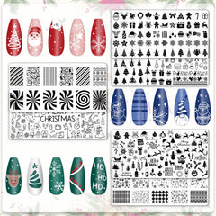 Whaline Christmas tree pattern plate captures evergreen charm for festive eye-catching nails.