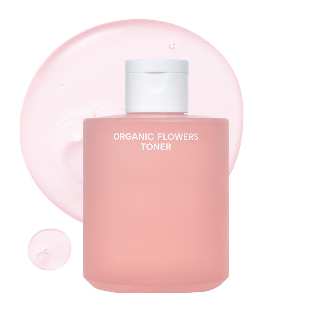 Whamisa Organic Flowers Toner Damask Rose bottle provides light hydration after cleansing.