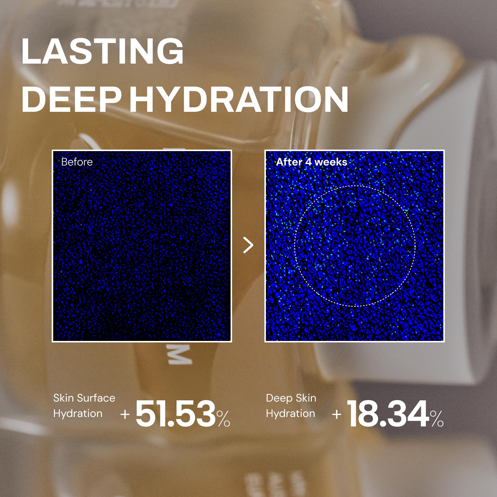 Whamisa pore-refinement look shows smoother-looking skin after use.