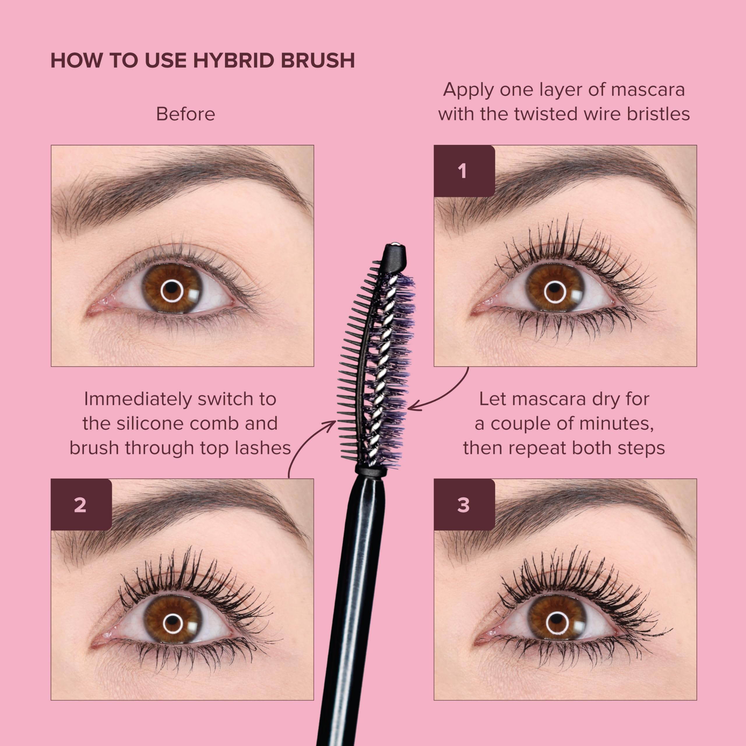 Whats Up Nails Watch Me Mascara top lashes application shows length and lift.