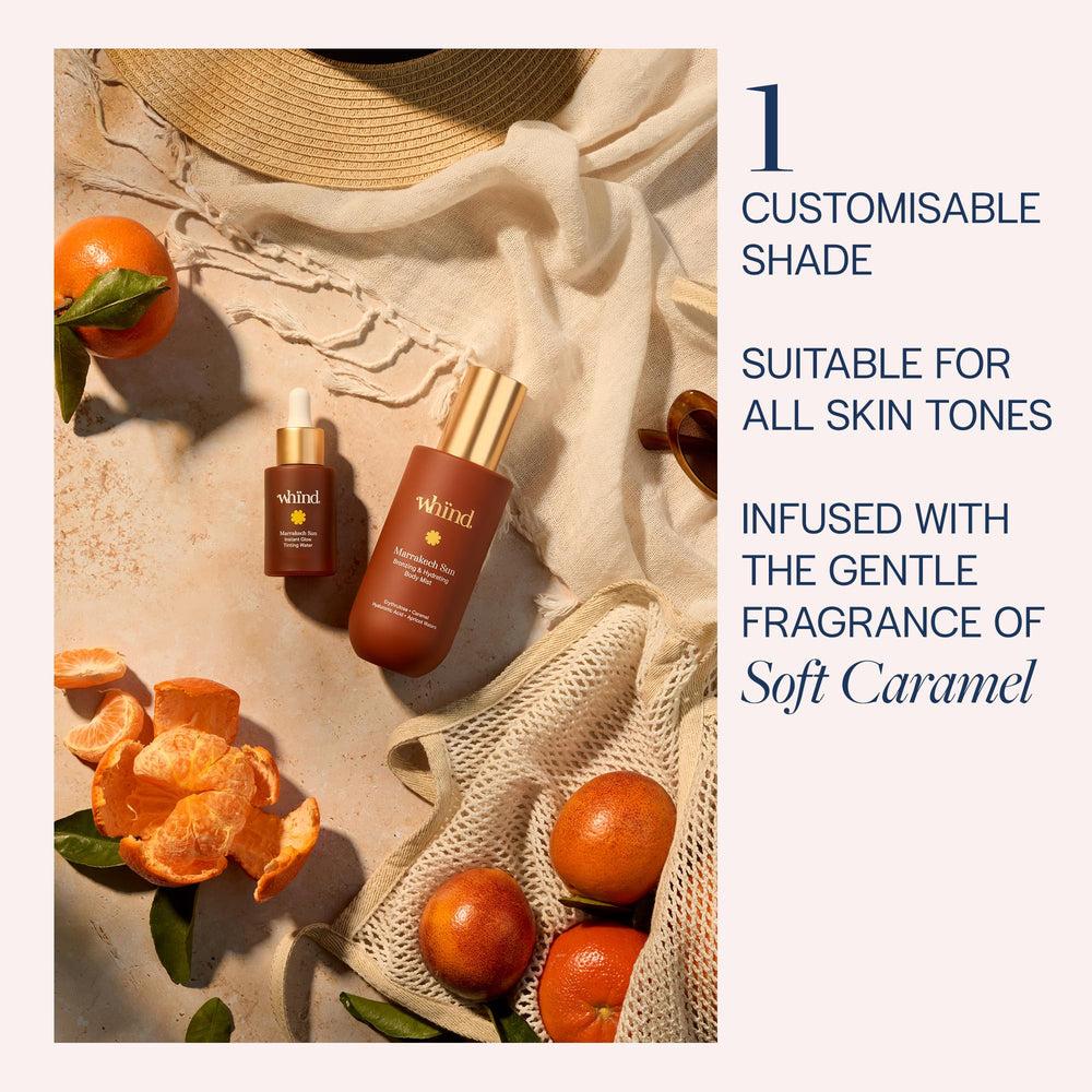WHIND Marrakech Sun Tinting Water arm-application displays buildable bronze on skin