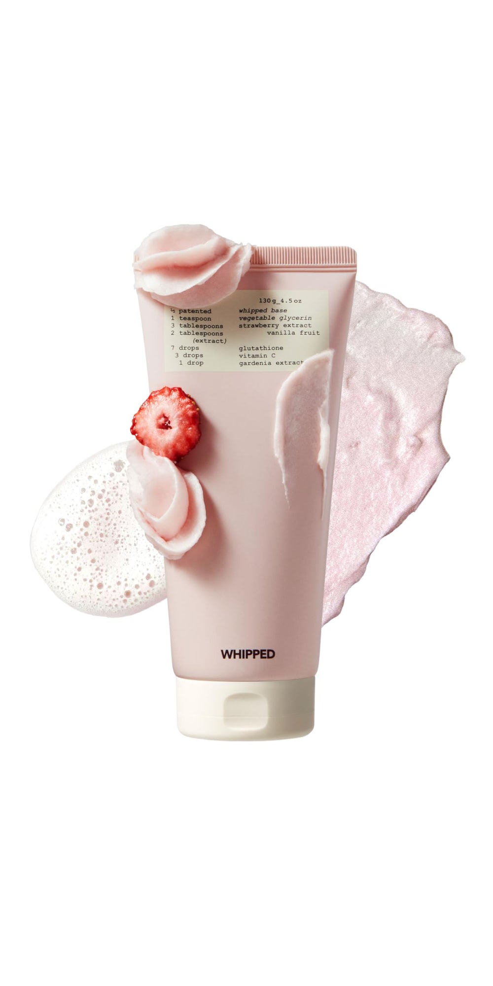 Whipped Semo face wash bottle highlights a hydrating formula for dry skin.