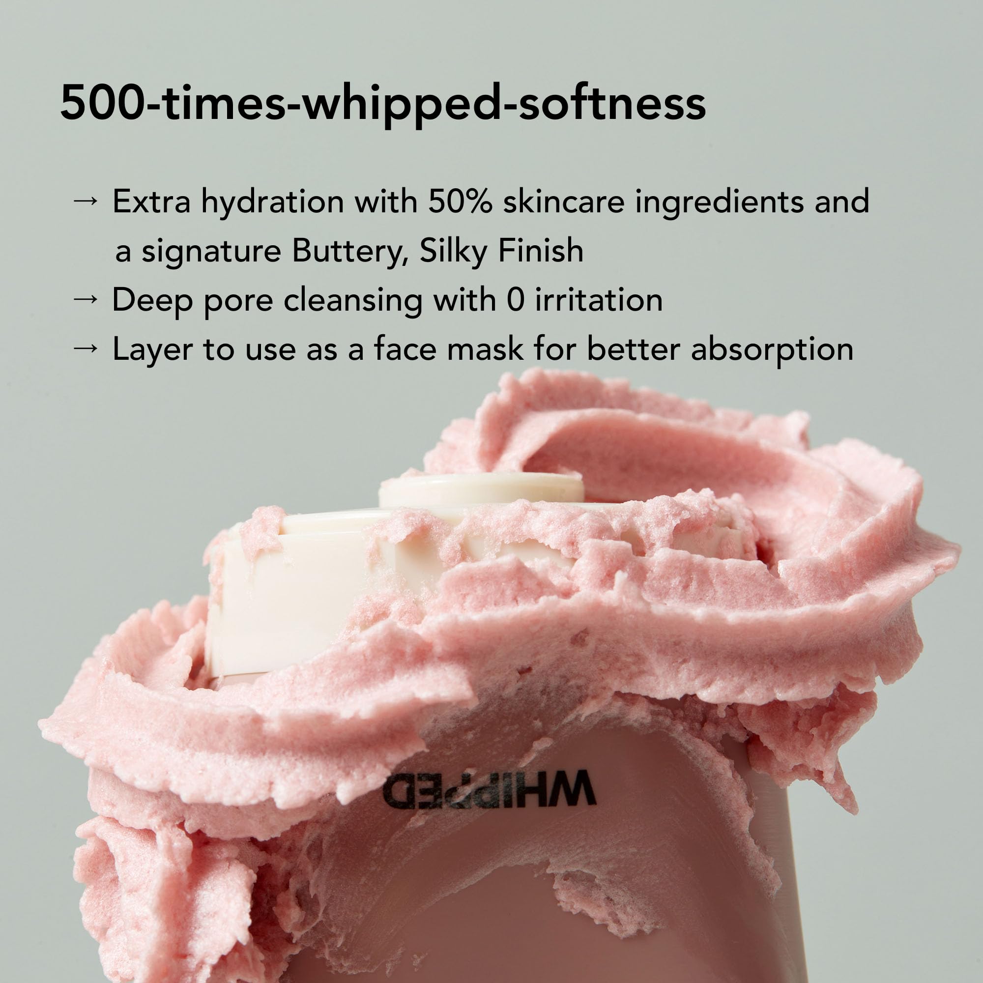 Whipped Semo Face Wash showcases ceramide and hyaluronic acid for hydration