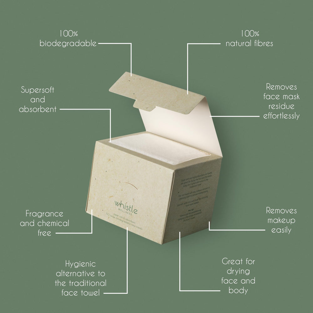 Whistle Wellness disposable face towel 10x12 demonstrates strong absorbency for makeup removal.