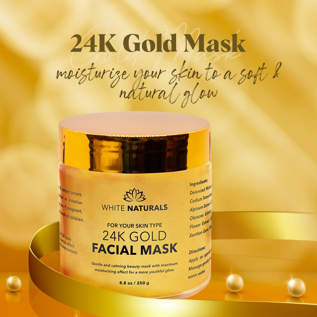 White Naturals 24K Gold Mask golden glow after use hints at smoother, firmer-looking skin.