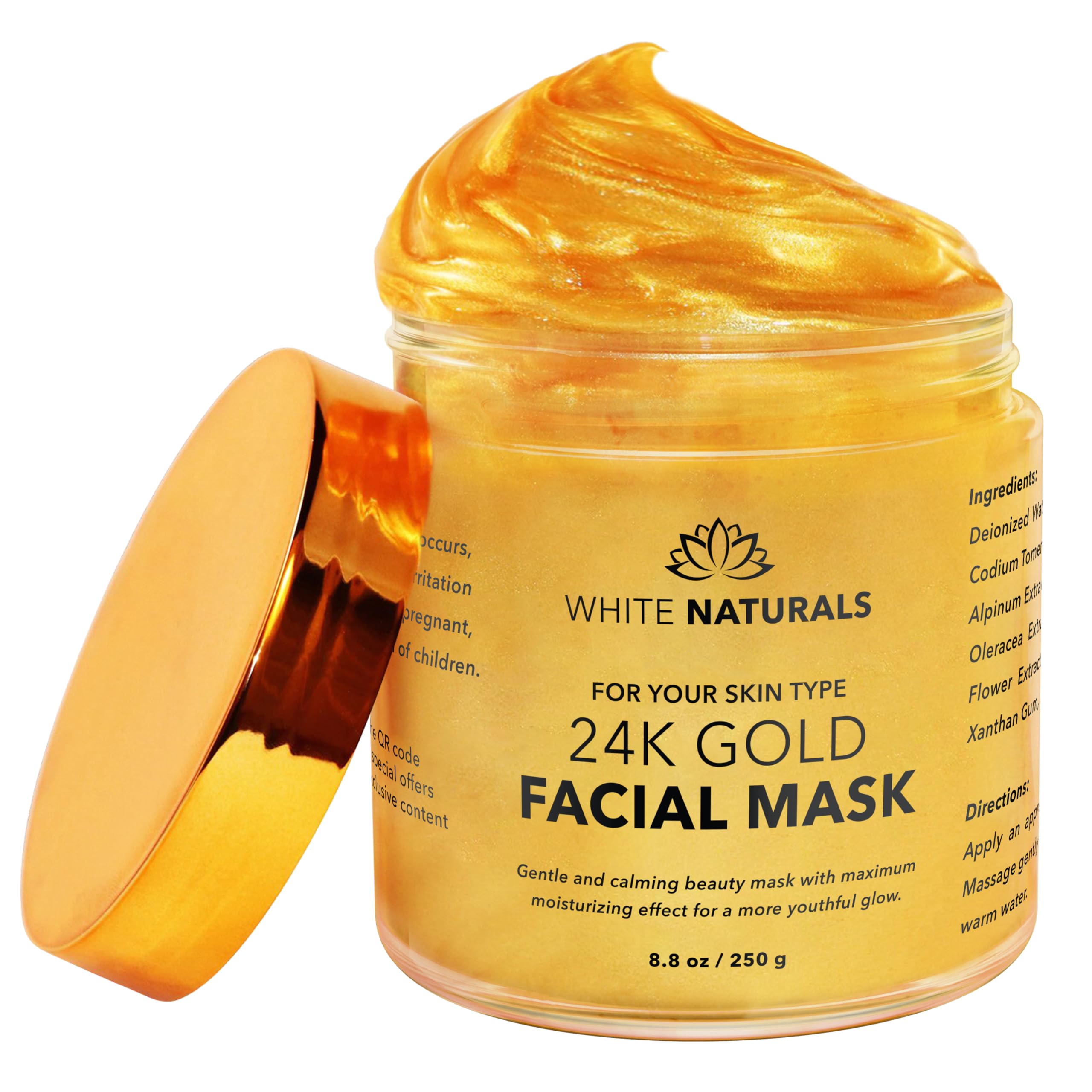 White Naturals 24K Gold Mask pack opening showcases luxurious anti-aging treatment for radiant skin.