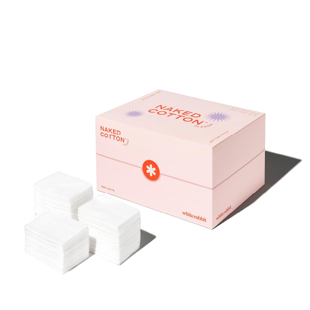 White Rabbit Naked Cotton Classic cotton pad closeup—ultra-soft, lint-free cleansing.