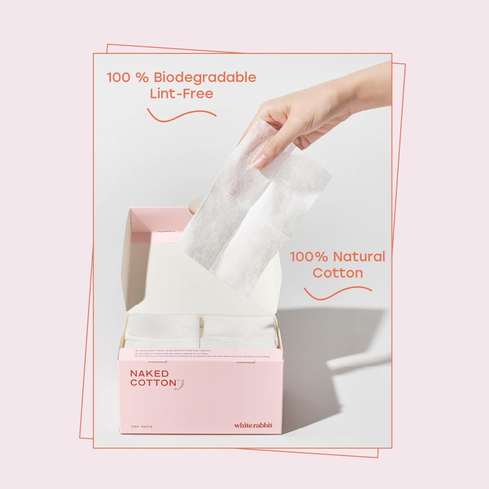 White Rabbit Naked Cotton Classic pad—makeup removal without lint.