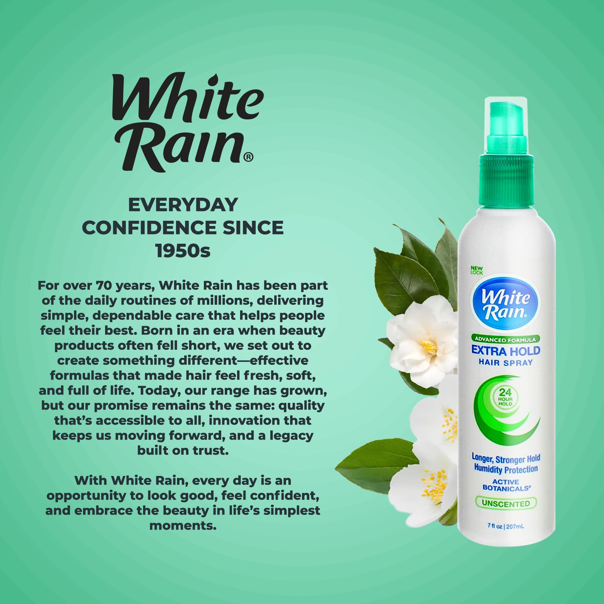 White Rain hairspray close-up, suitable for all hair types