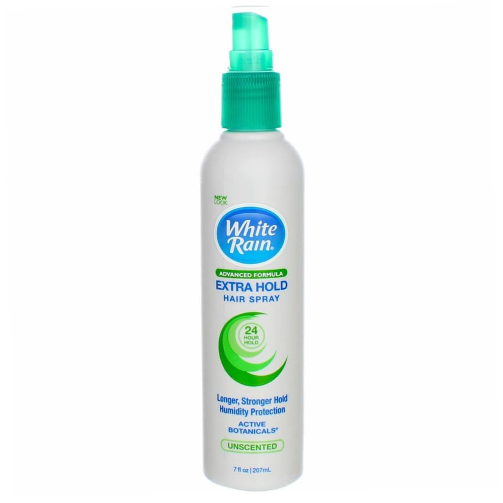 White Rain extra hold unscented hairspray in a two-pack pump bottle for lasting styles