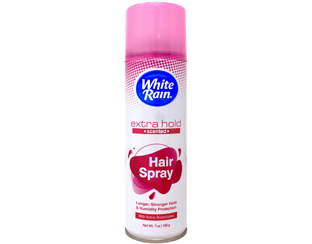 White Rain scented hairspray dispersion shows even coverage for volume.