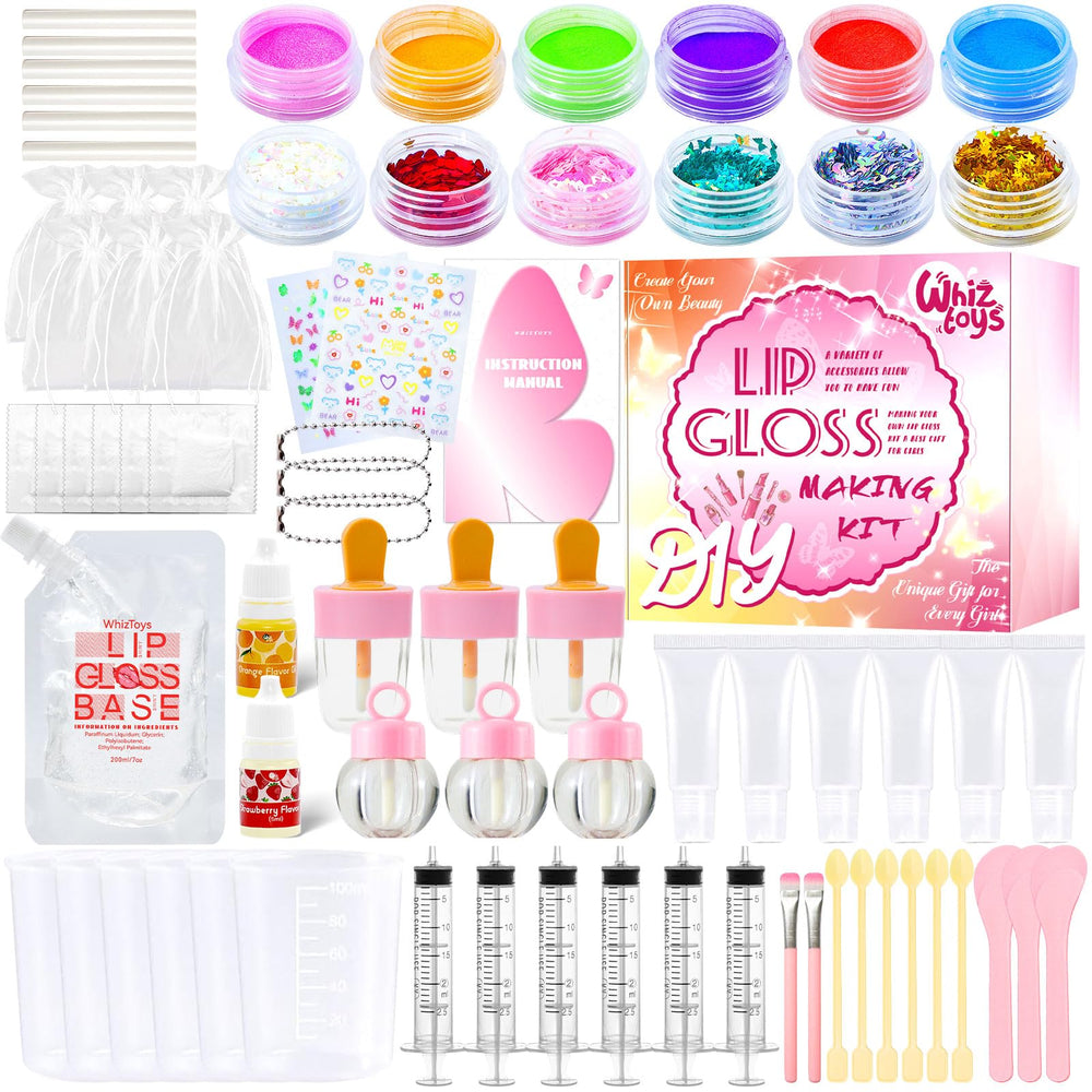WhizToys lip gloss kit base shown, designed for rich hydration and customizable color.
