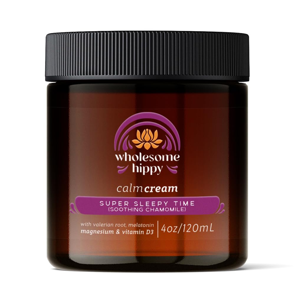 Wholesome Hippy Super Sleepytime Calm Cream bottle showing a soothing nighttime moisturizer.