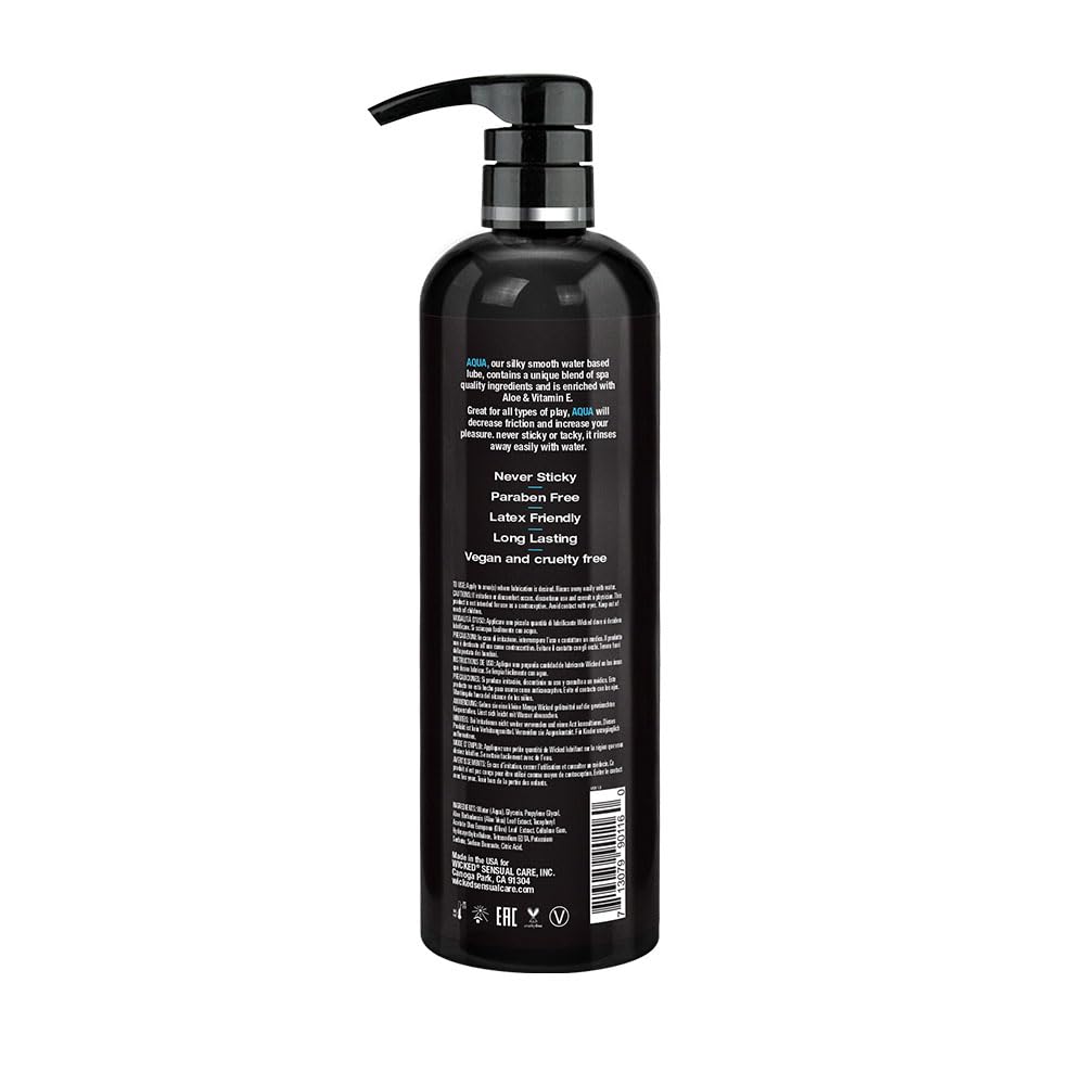 Wicked Aqua Water Based label closeup highlights fragrance-free, vegan formulation