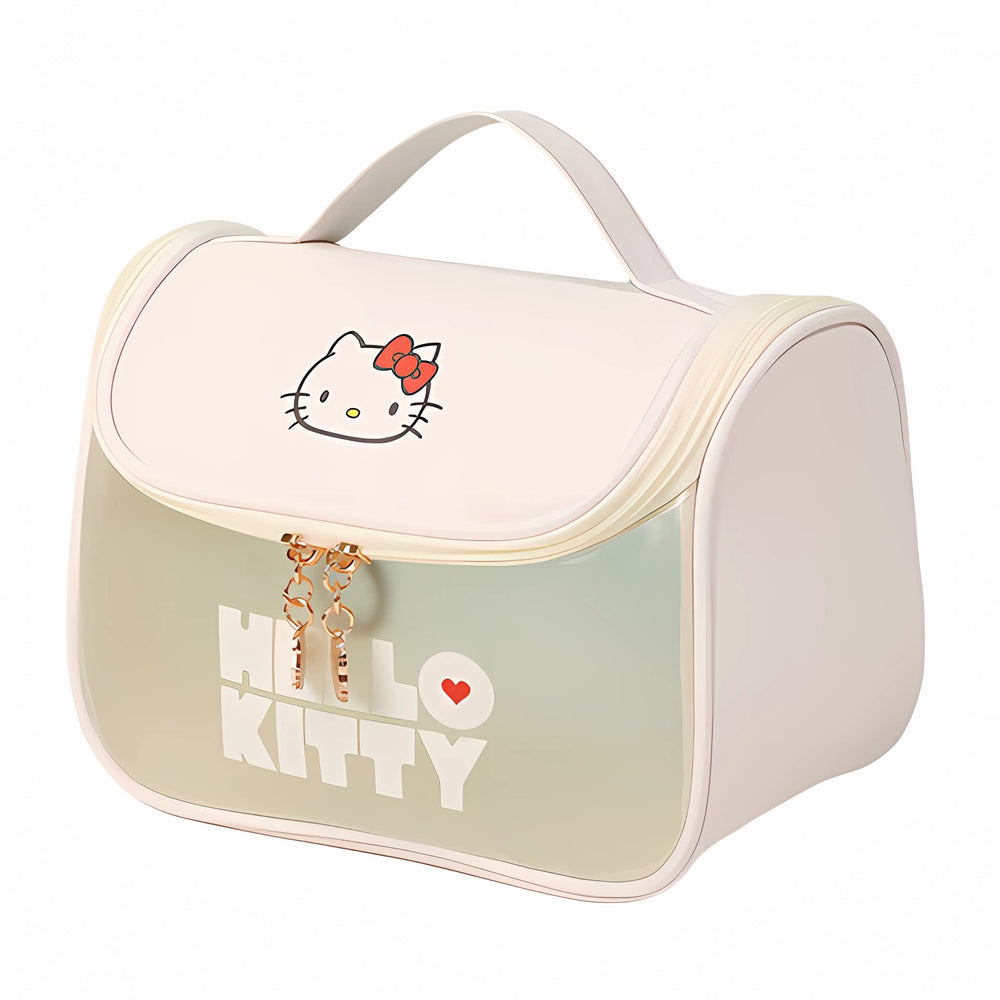 WIEEZN cute cartoon womens toiletry bag in white, front view for easy travel storage.